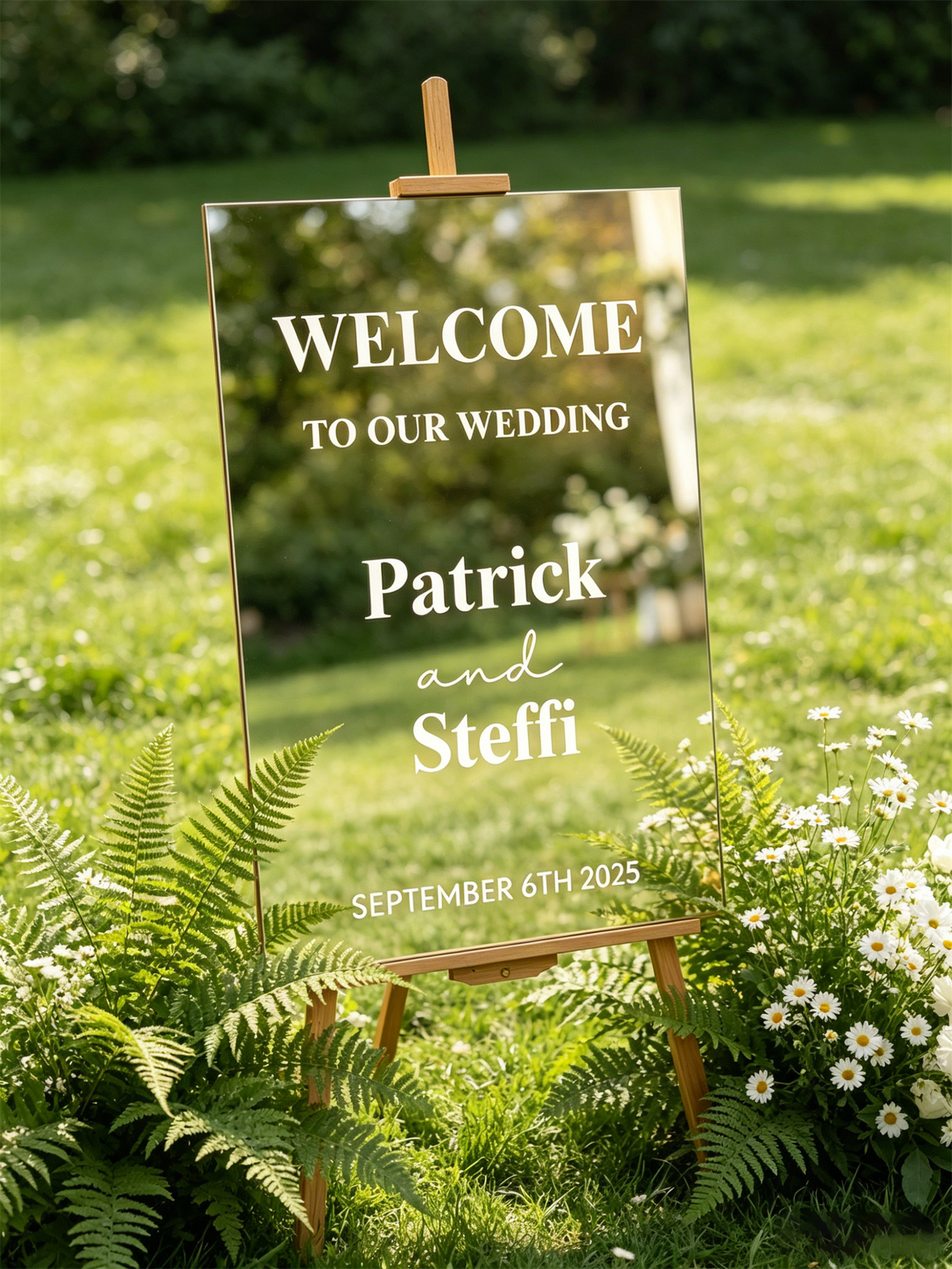 Mirror acrylic welcome signs, golden mirror wedding direction signs, custom wedding direction signs, ceremony welcome signs